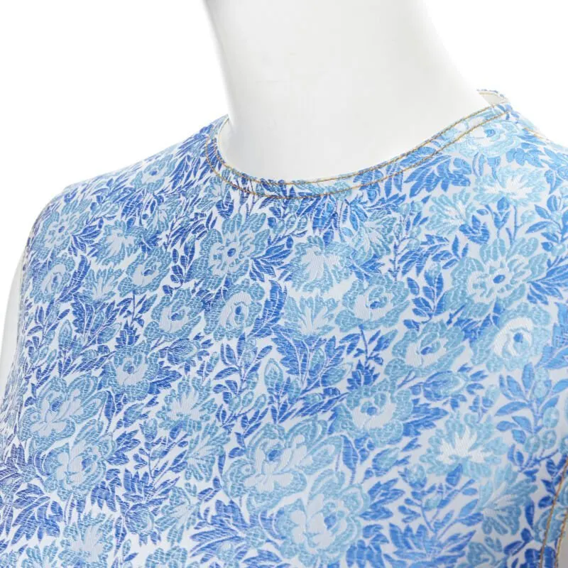 Calvin Klein Floral Jacquard Top Blue Polyester Very good - Back View