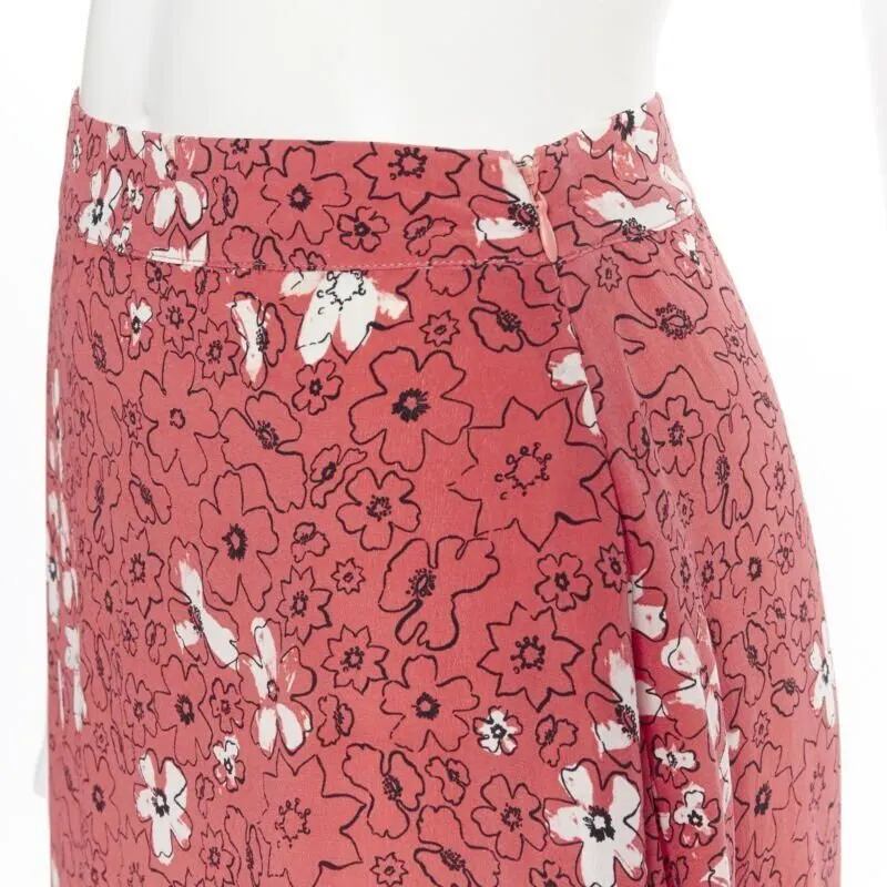 Tomas Maier Floral Midi Skirt Pink Silk Very good - Back View