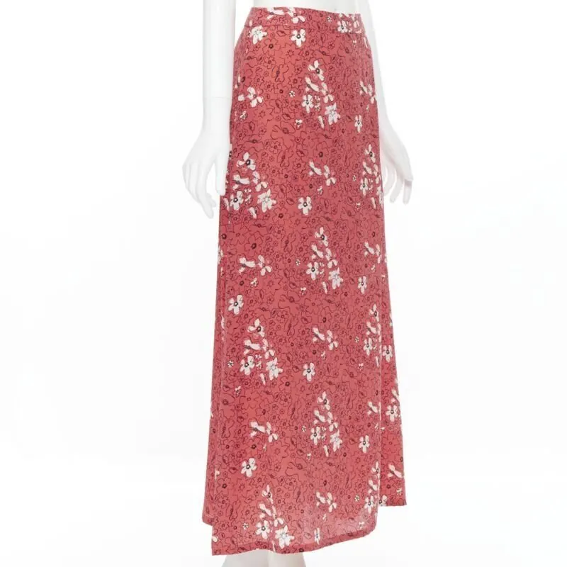 Tomas Maier Floral Midi Skirt Pink Silk Very good - Model View