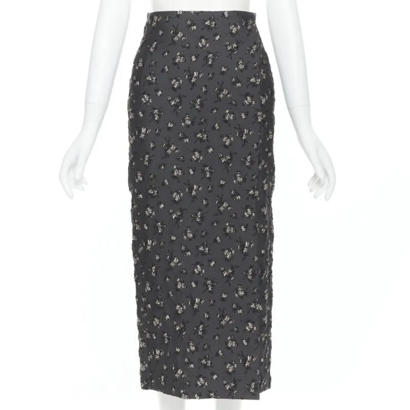 Brock Collection Cloque Pencil Skirt Grey Polyester Very good - Front View