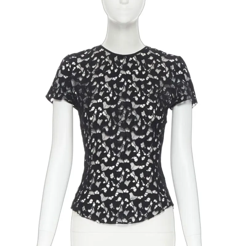 Nina Ricci Sheer Lace Tee Black Polyester Never worn - Front View