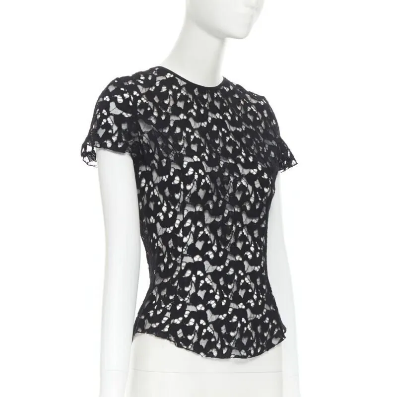 Nina Ricci Sheer Lace Tee Black Polyester Never worn - Inside View