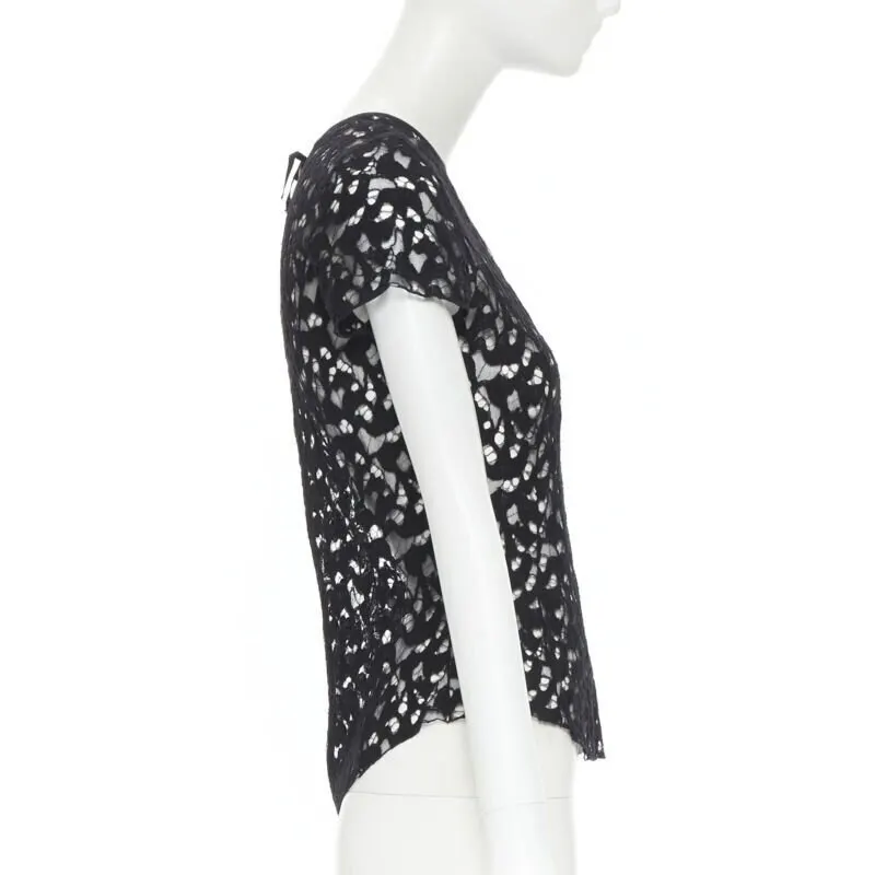 Nina Ricci Sheer Lace Tee Black Polyester Never worn - Model View