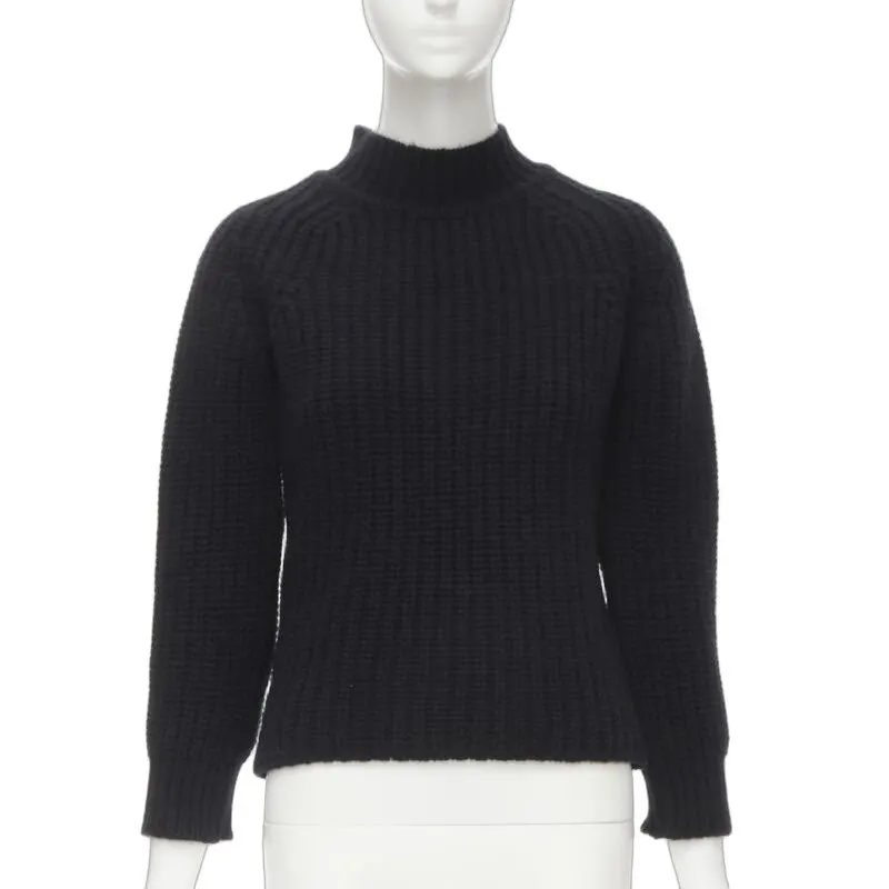 Maison Kitsune Chunky Knit Sweater Black Wool Never worn - Front View