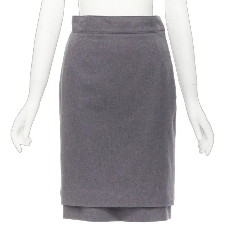 Oscar de la Renta Layered Pencil Skirt Grey Wool Never worn - Front View