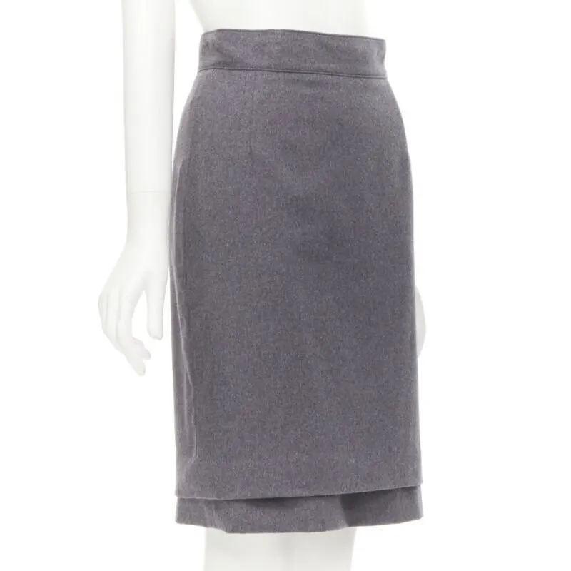 Oscar de la Renta Layered Pencil Skirt Grey Wool Never worn - Inside View