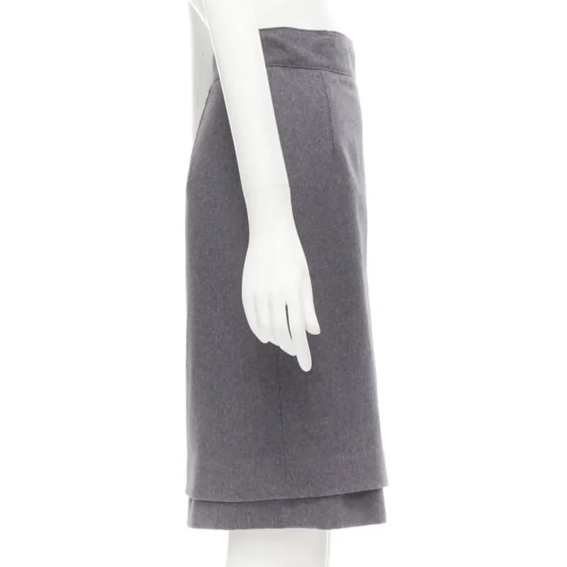 Oscar de la Renta Layered Pencil Skirt Grey Wool Never worn - Model View