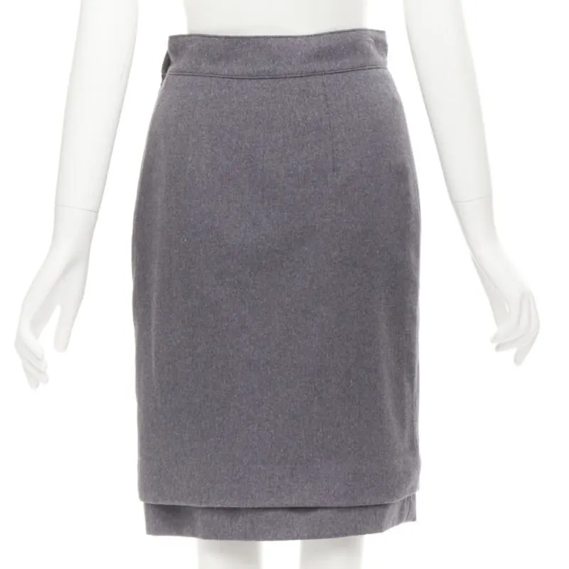 Oscar de la Renta Layered Pencil Skirt Grey Wool Never worn - Box View