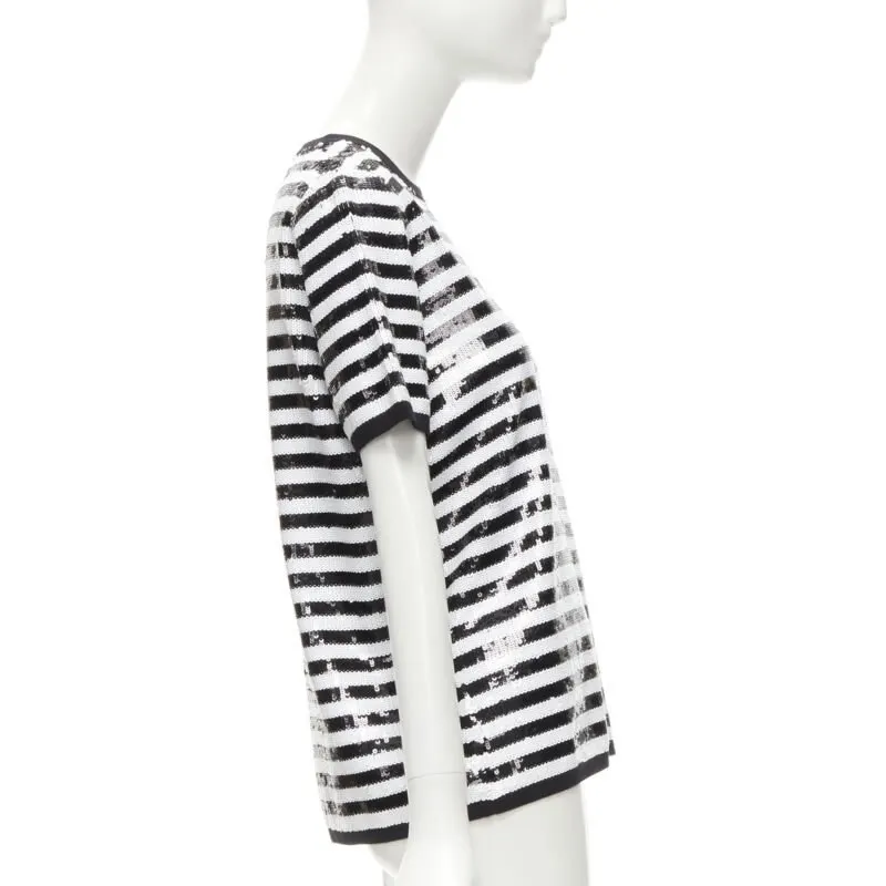 Michael Kors Striped Boxy Top Black Wool Never worn - Model View