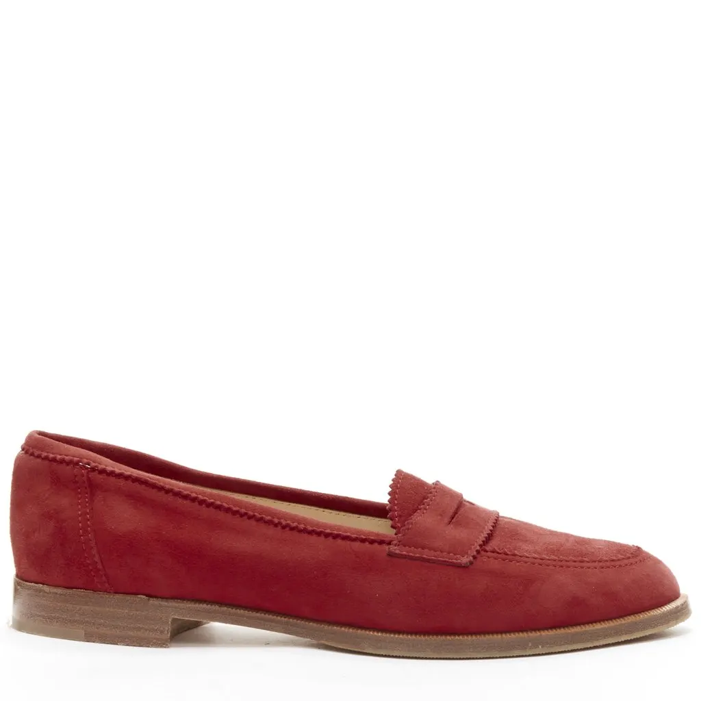 Manolo Blahnik Classic Penny Loafers Red Suede Good - Back View