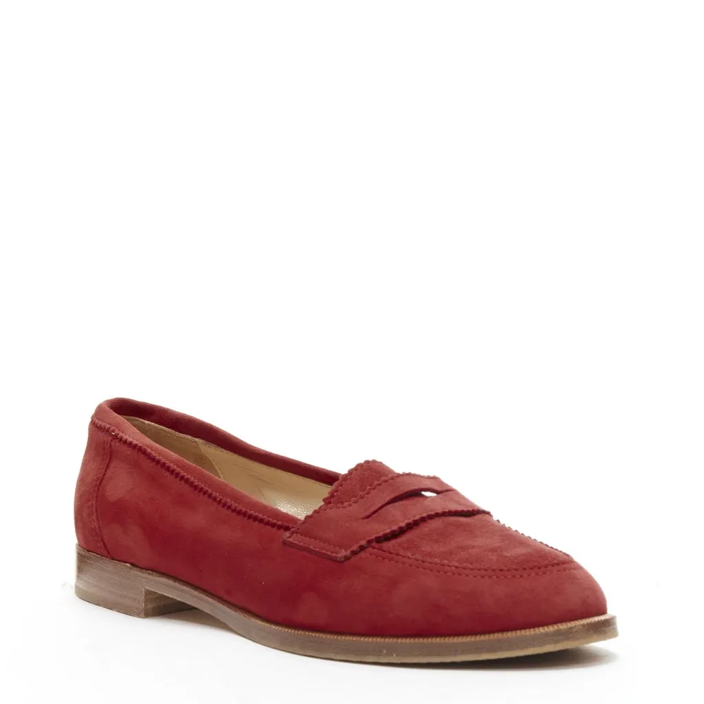 Manolo Blahnik Classic Penny Loafers Red Suede Good - Inside View