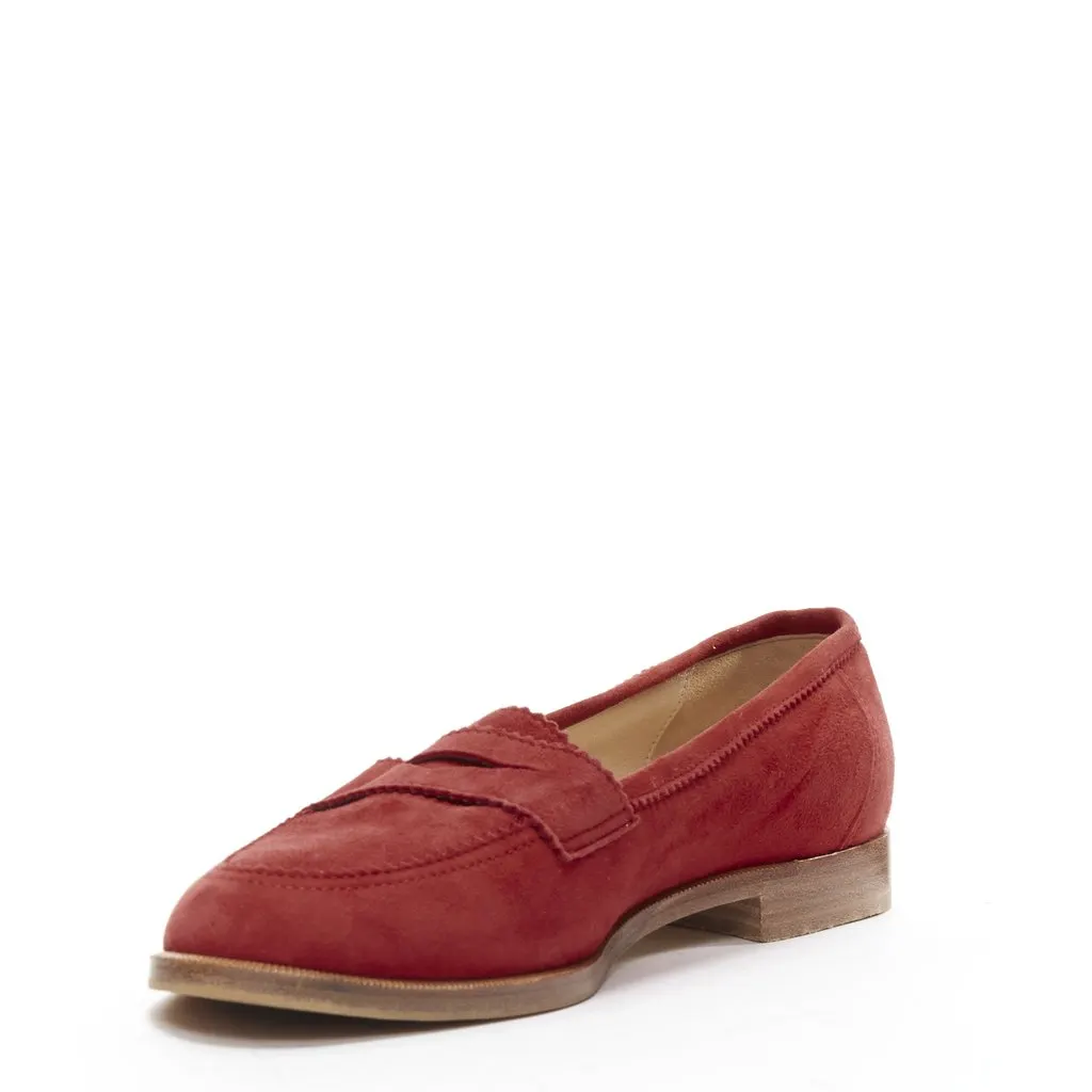 Manolo Blahnik Classic Penny Loafers Red Suede Good - Model View