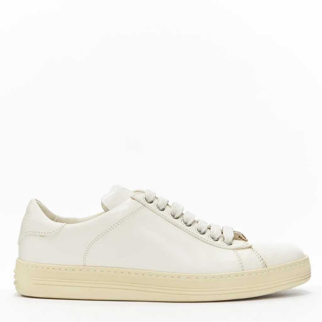 Tom Ford Classic Lace Sneakers Beige Leather Good - Front View