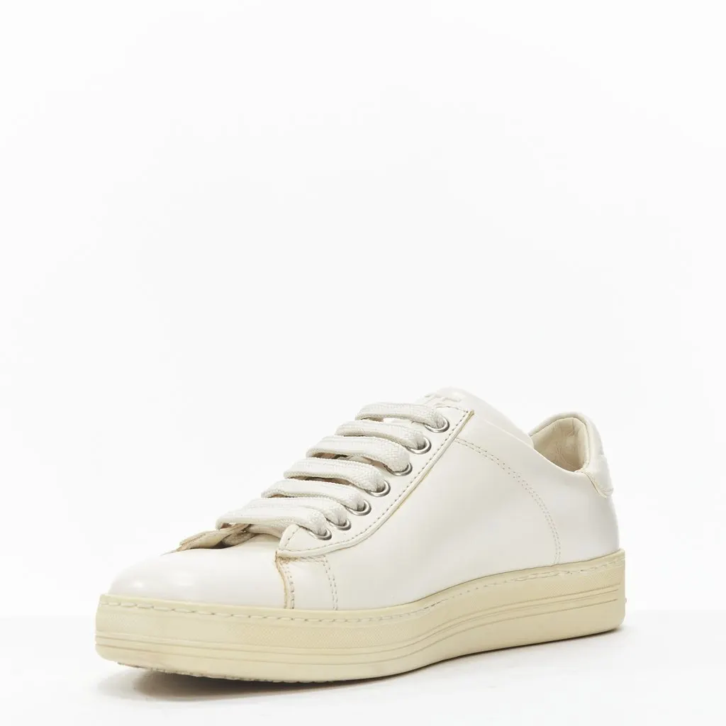 Tom Ford Classic Lace Sneakers Beige Leather Good - Inside View