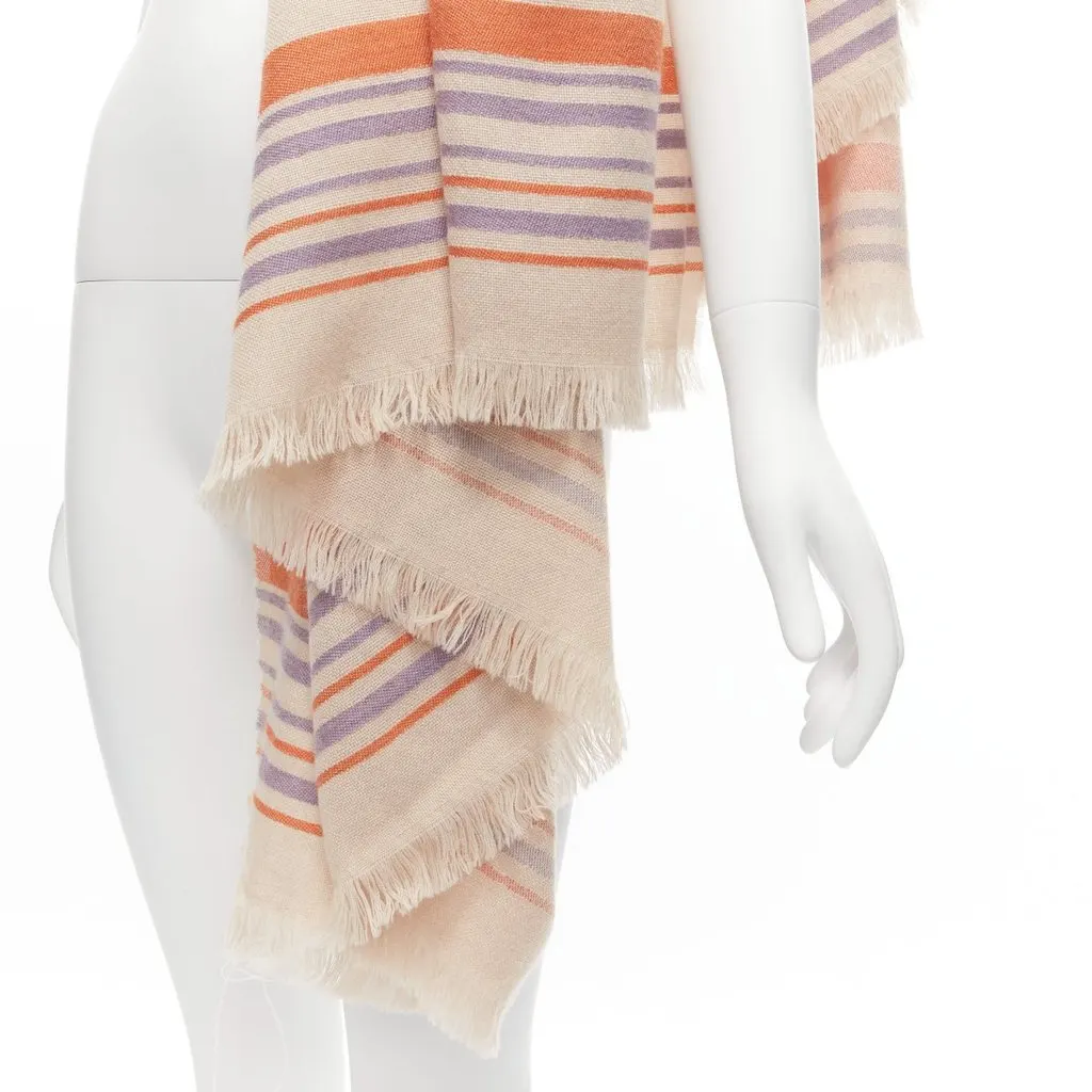 Etro Logo Fringe Scarf Beige Wool Very good - Back View