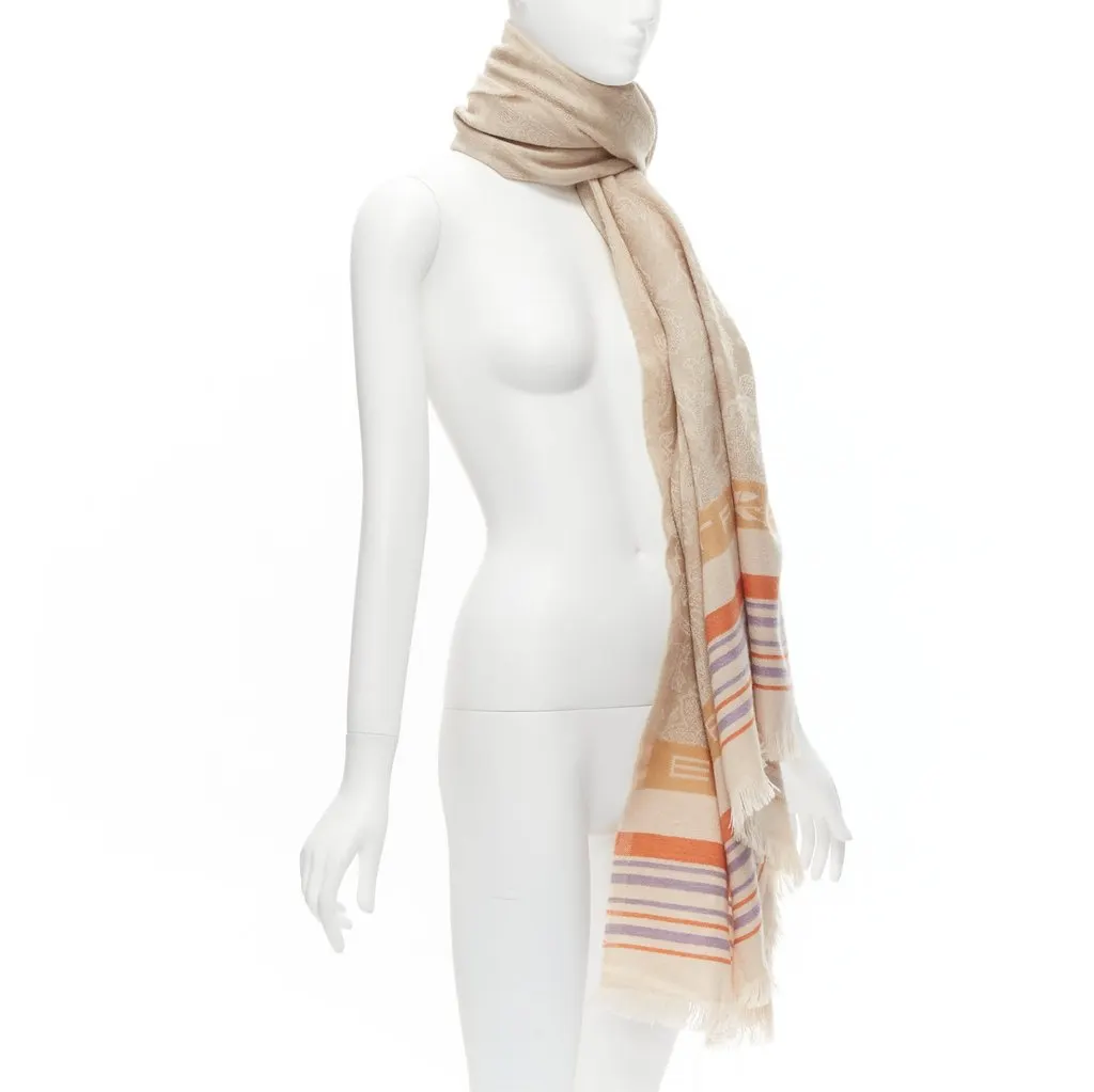 Etro Logo Fringe Scarf Beige Wool Very good - Inside View