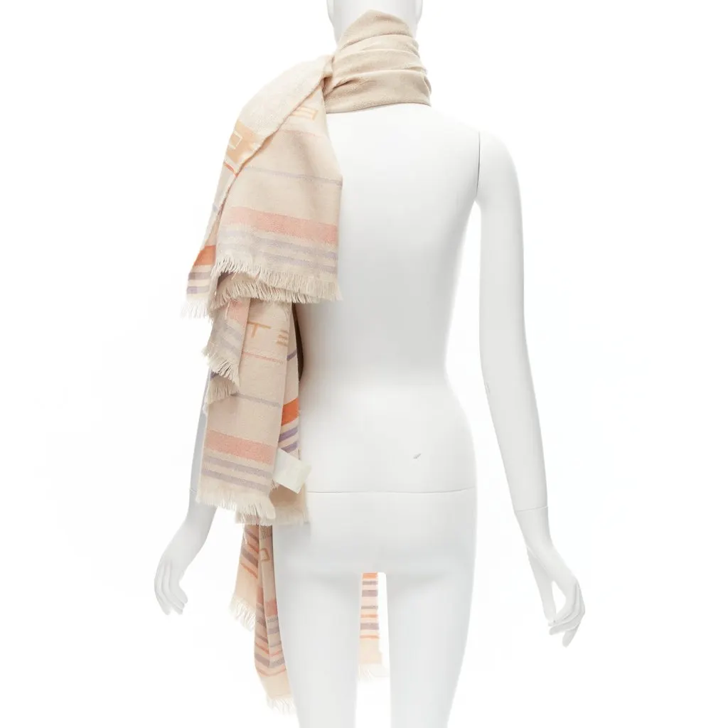 Etro Logo Fringe Scarf Beige Wool Very good - Box View