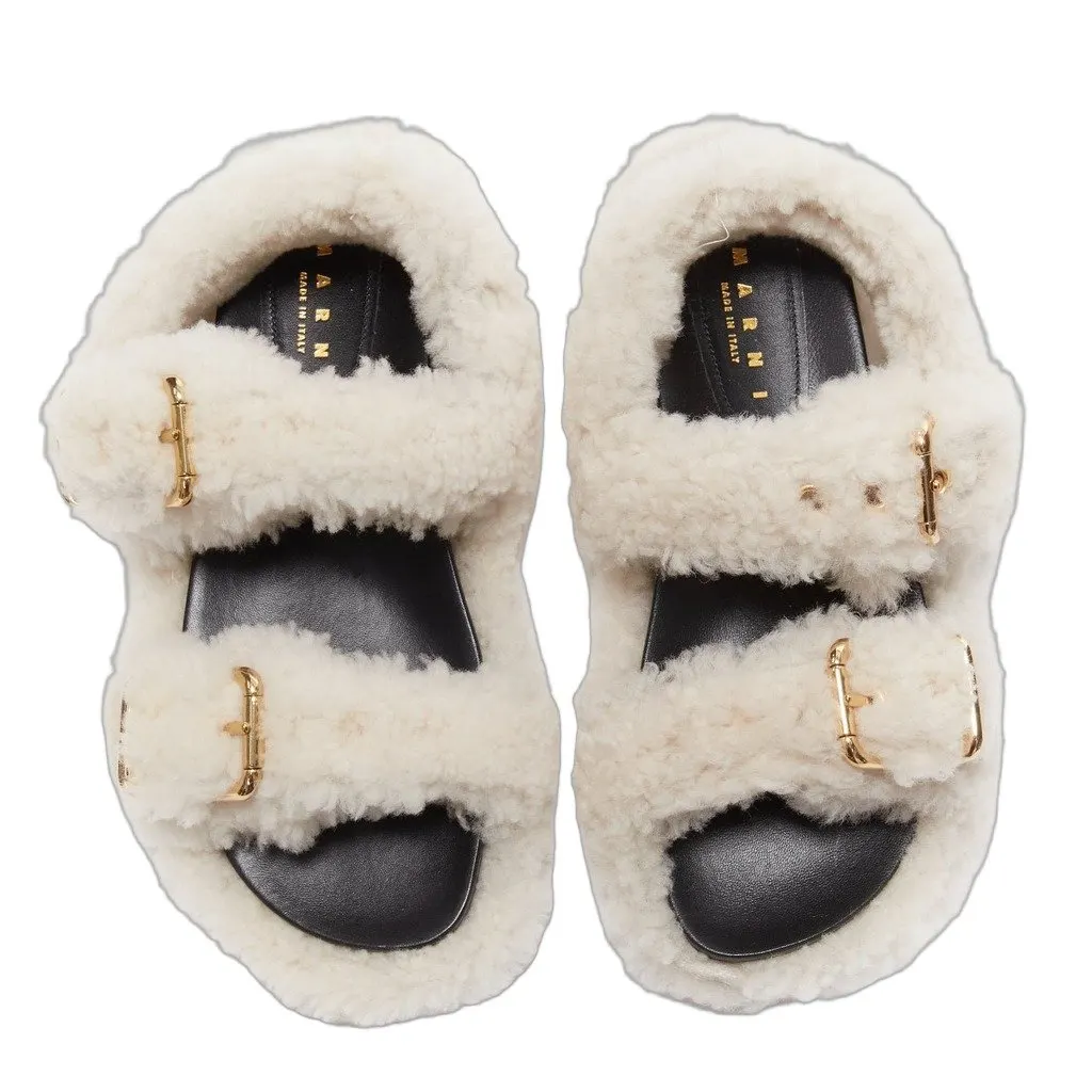 Marni White Fur Sandals White Fur Very good - Front View
