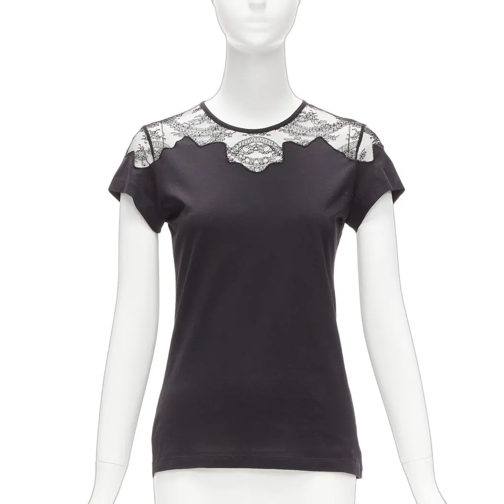 Balenciaga Lace Insert Tee Black Cotton Very good - Front View