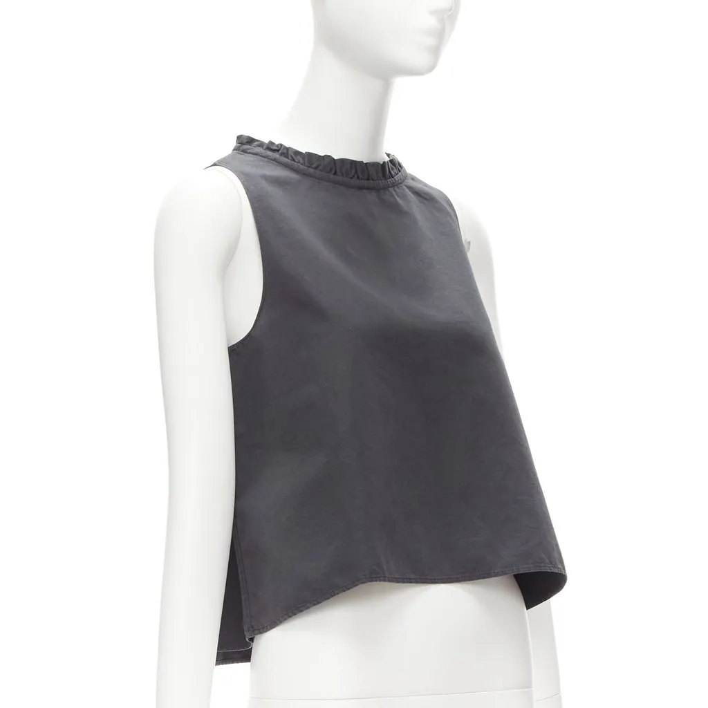 Atlantique Ascoli Ruffle Dipped Top Grey Cotton Good - Front View