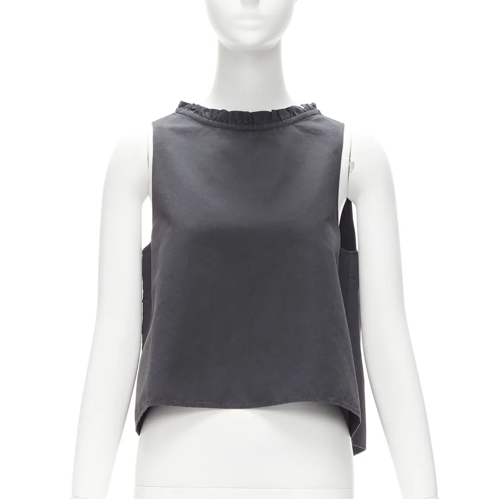Atlantique Ascoli Ruffle Dipped Top Grey Cotton Good - Inside View