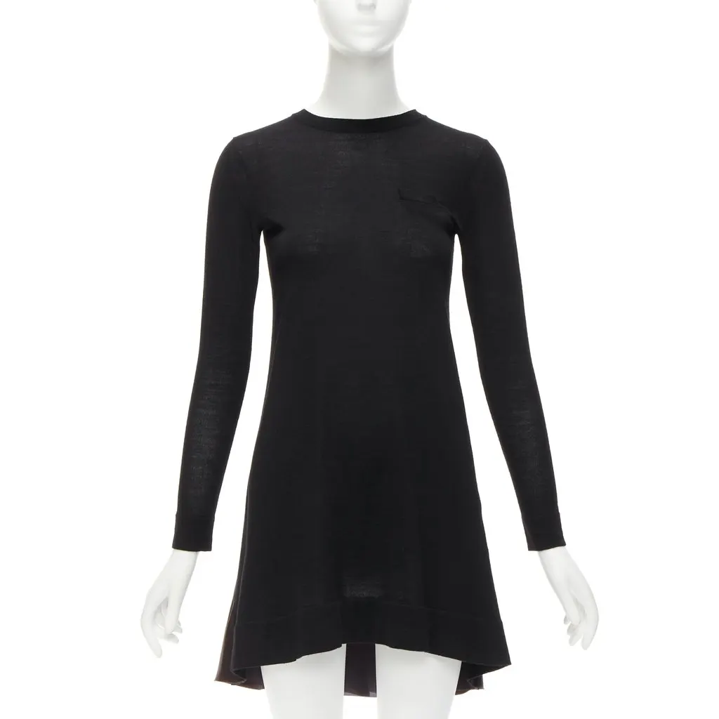 Sacai Pleat Back Dress Black Wool Never worn - Back View