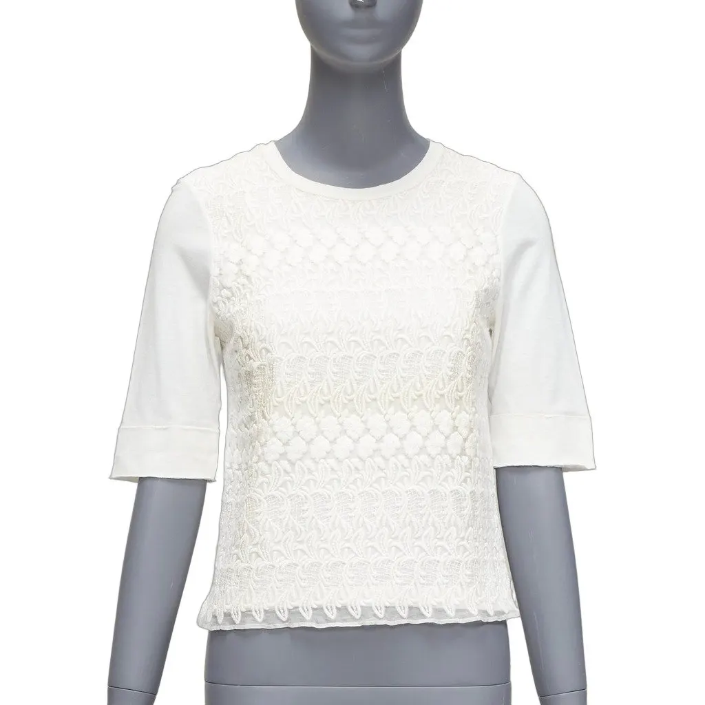 Giambattista Valli Lace Overlay Tee White Cotton Fair - Front View