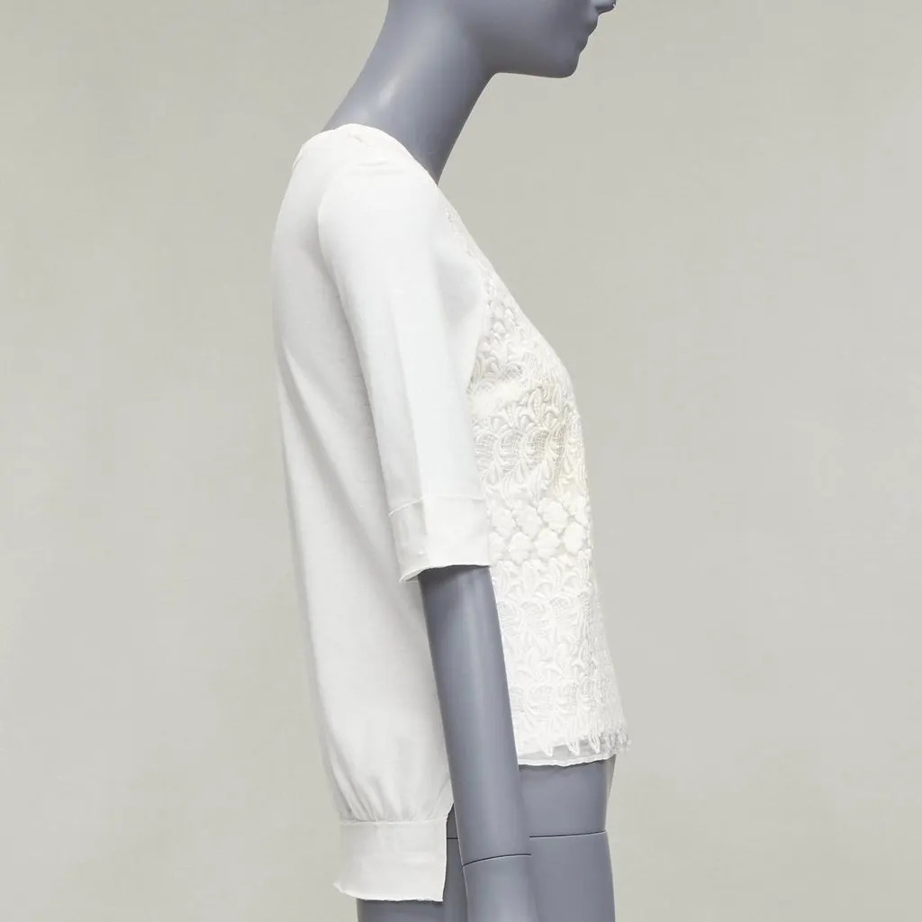 Giambattista Valli Lace Overlay Tee White Cotton Fair - Model View