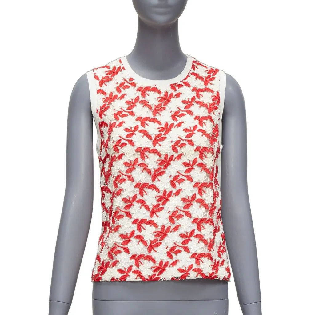 Giambattista Valli Lace Strap Tank Red Cotton Fair - Front View