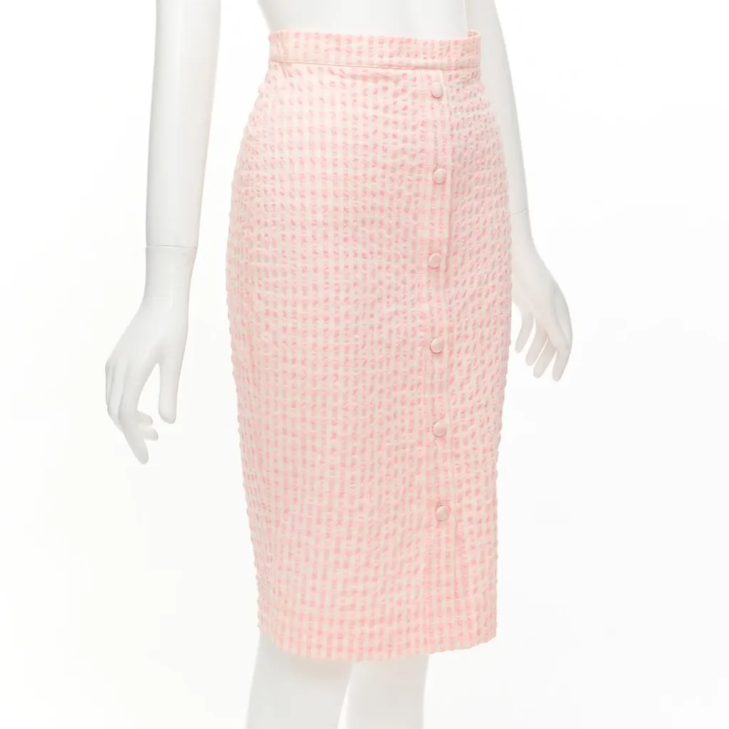 Altuzarra Gingham Button Skirt Pink Cotton Never worn - Inside View