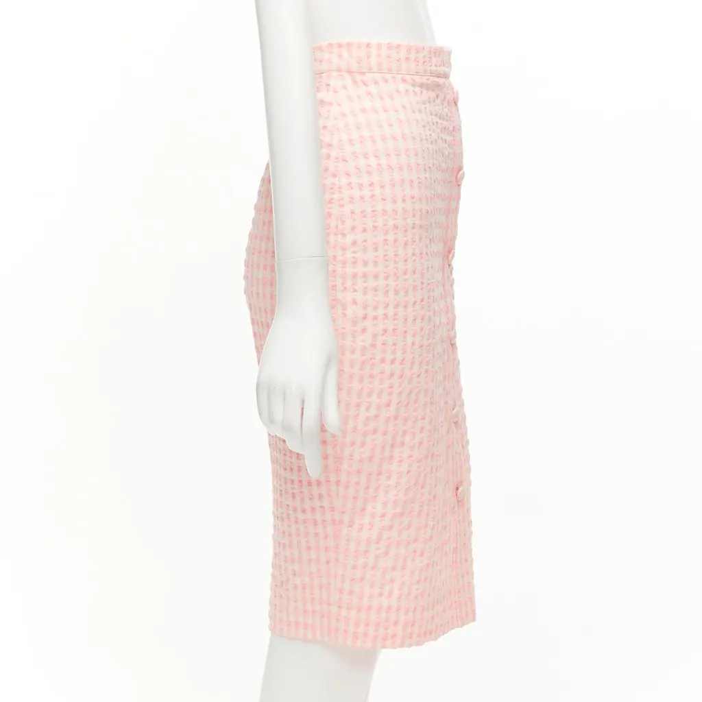 Altuzarra Gingham Button Skirt Pink Cotton Never worn - Model View