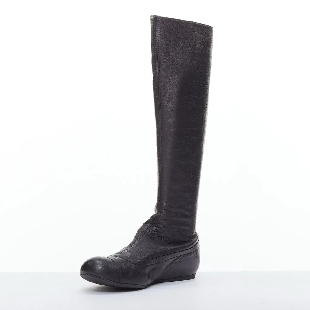 Lanvin Patent Corset Lace Boots Black Leather Very good - Model View