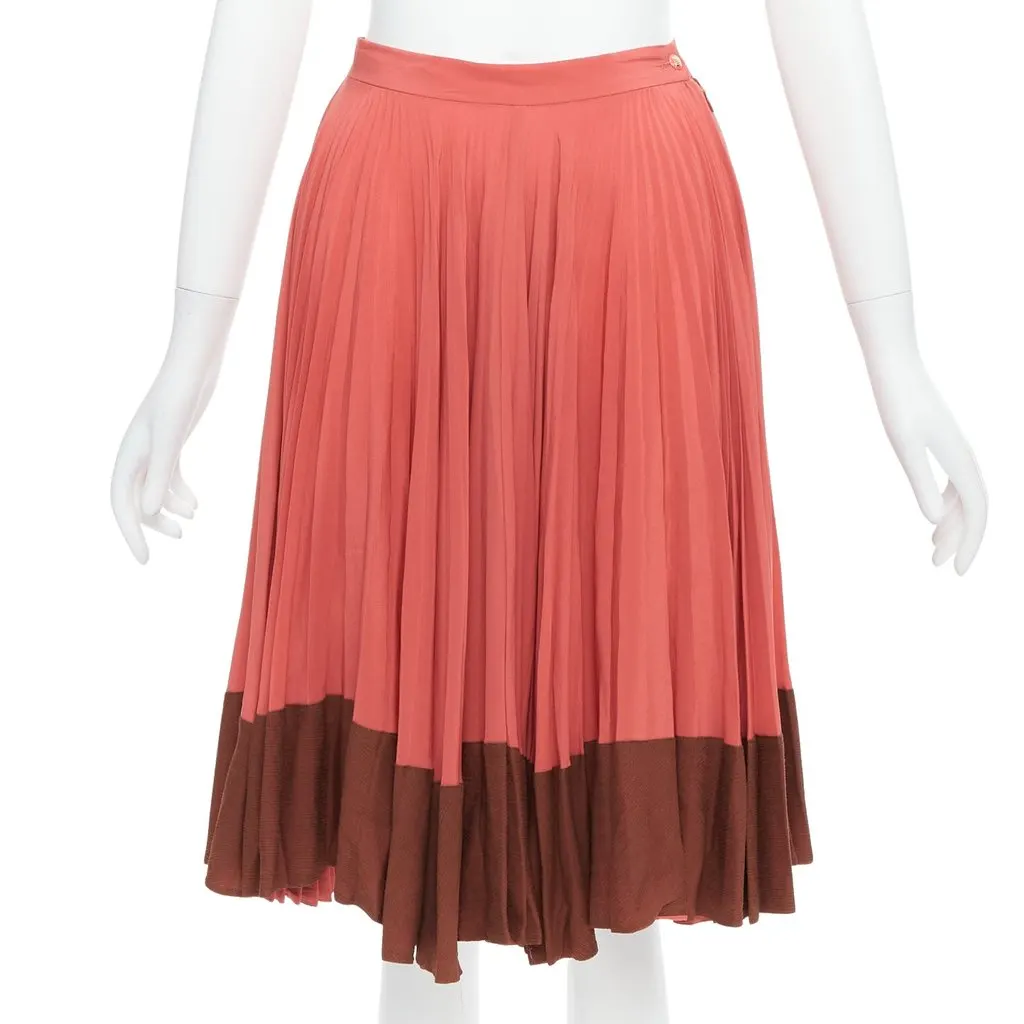 Fendi Colorblock Pleated Skirt Pink Silk Very good - Front View