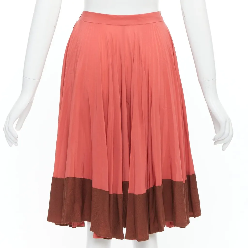Fendi Colorblock Pleated Skirt Pink Silk Very good - Box View
