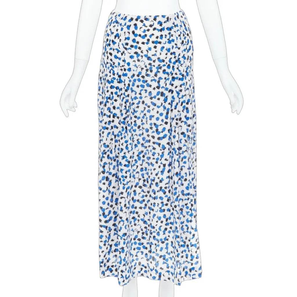 Oscar de la Renta Abstract Pleated Skirt Blue Silk Good - Front View