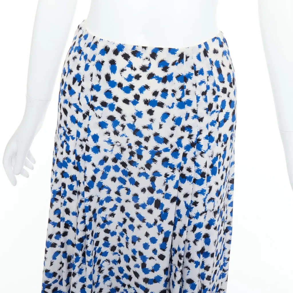 Oscar de la Renta Abstract Pleated Skirt Blue Silk Good - Back View