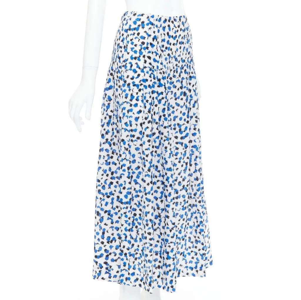 Oscar de la Renta Abstract Pleated Skirt Blue Silk Good - Inside View
