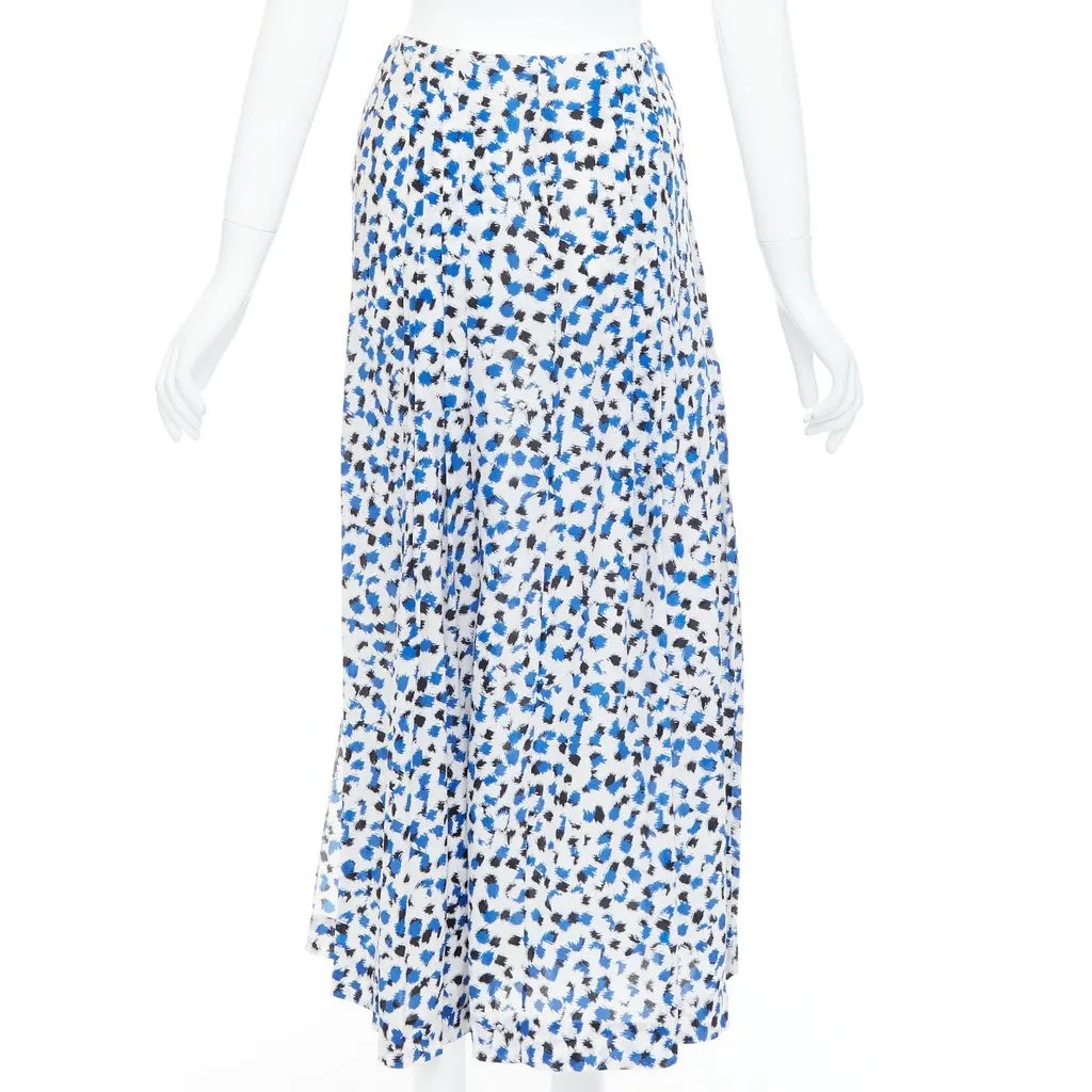 Oscar de la Renta Abstract Pleated Skirt Blue Silk Good - Box View
