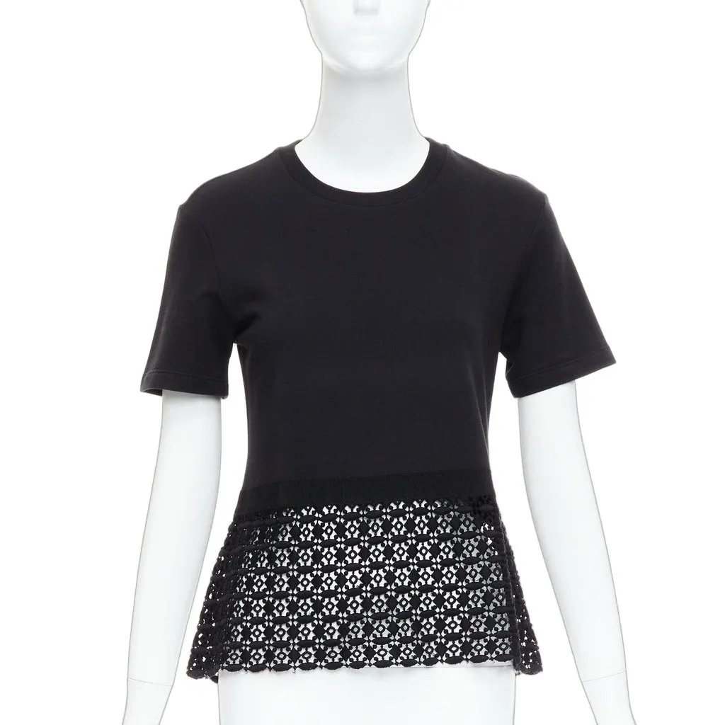Giambattista Valli Lace Hem Tee Black Cotton Very good - Front View