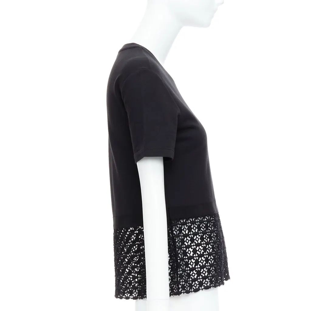 Giambattista Valli Lace Hem Tee Black Cotton Very good - Model View