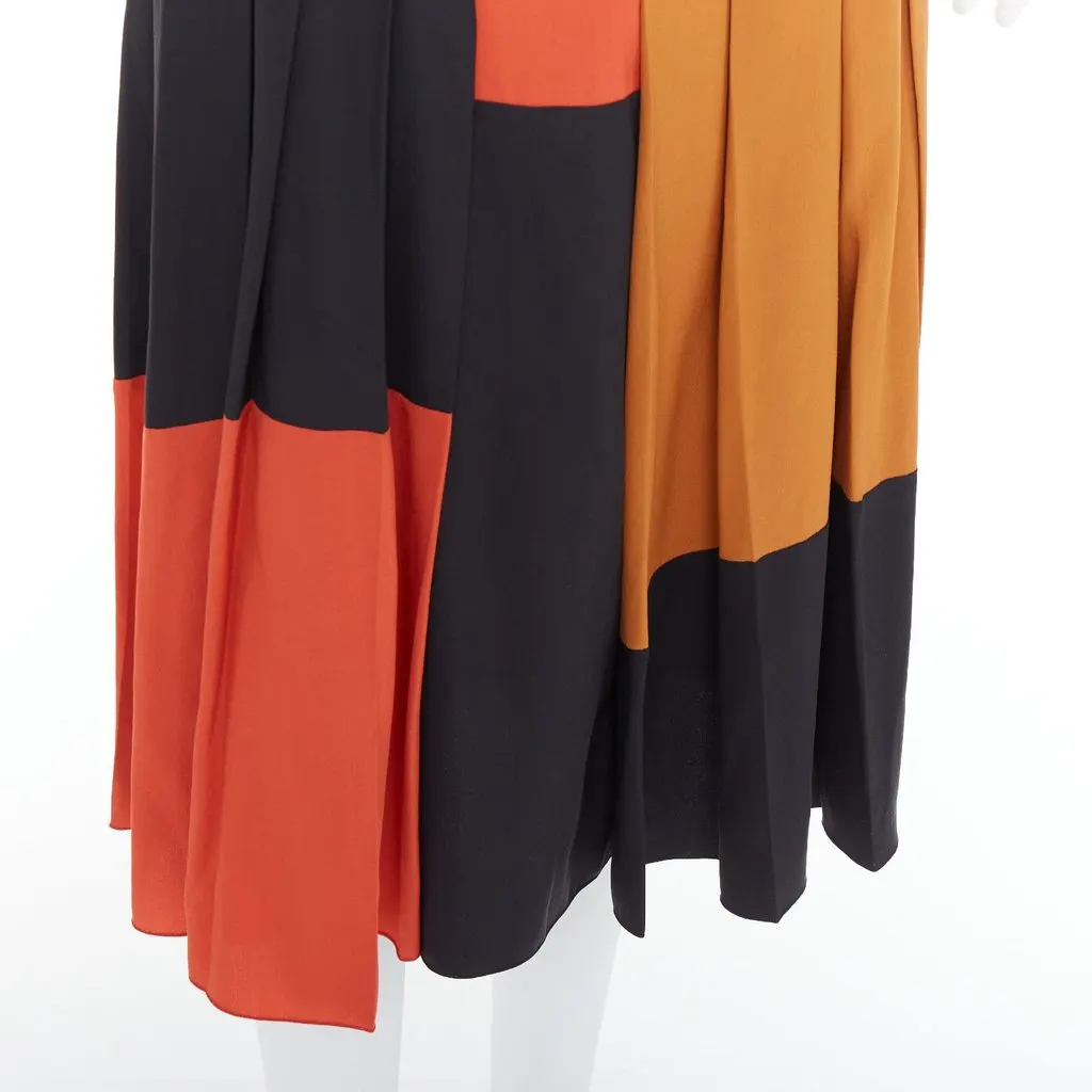 Bottega Veneta Colorblock Pleated Skirt Black Silk Never worn - Back View