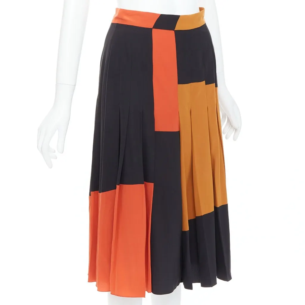 Bottega Veneta Colorblock Pleated Skirt Black Silk Never worn - Inside View