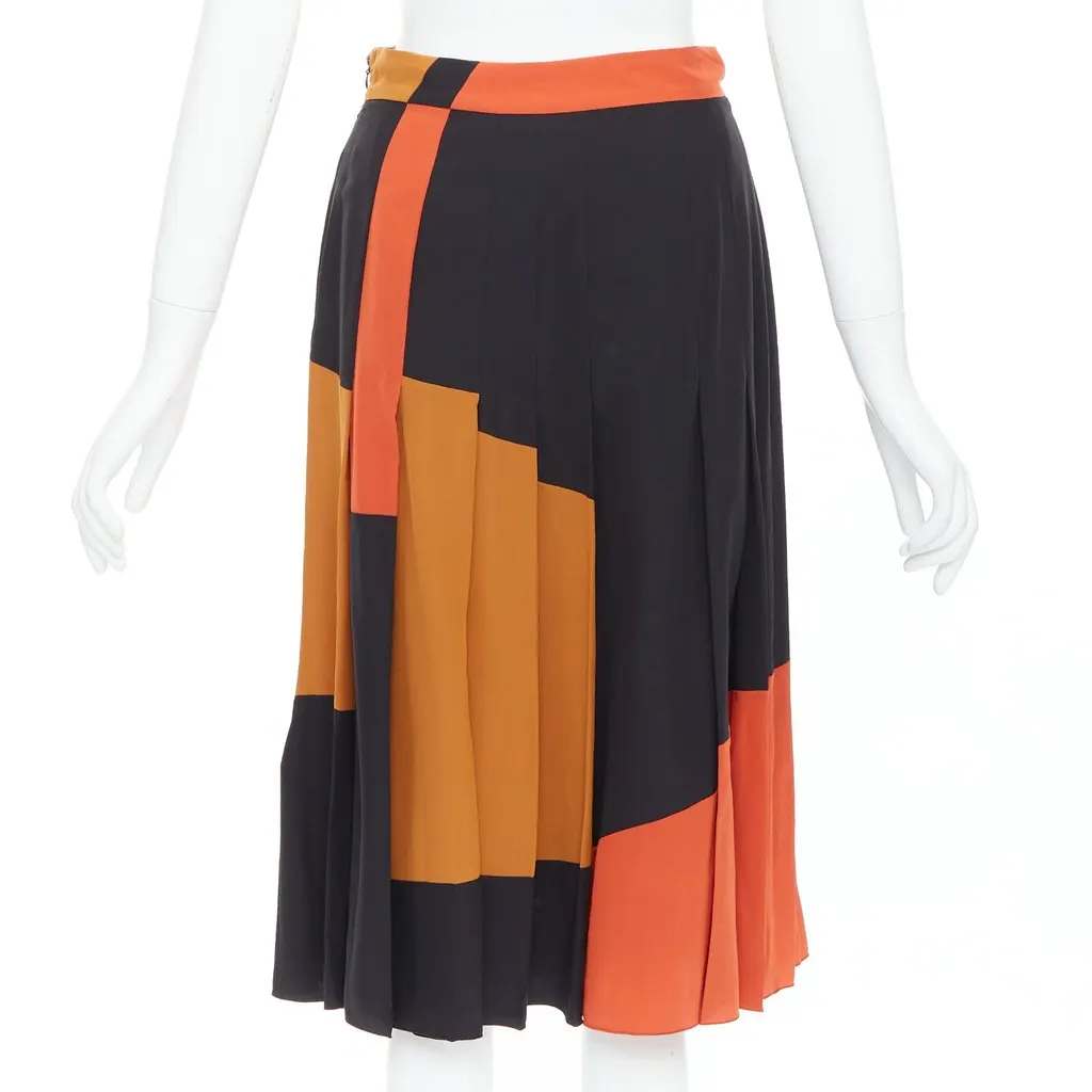 Bottega Veneta Colorblock Pleated Skirt Black Silk Never worn - Box View