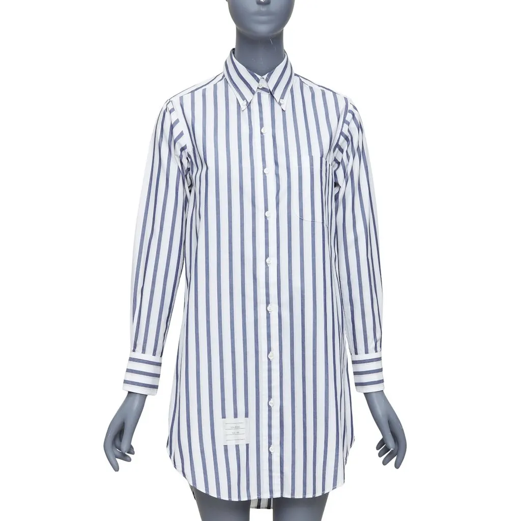 Thom Browne Stripe Shirt Dress Blue Cotton Good - Front View