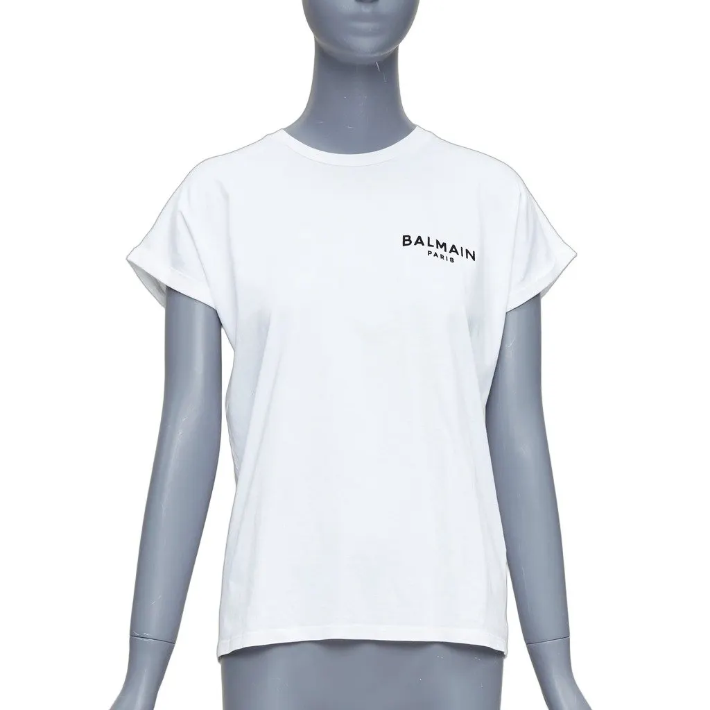Balmain Logo Roll Tee White Cotton Very good - Front View