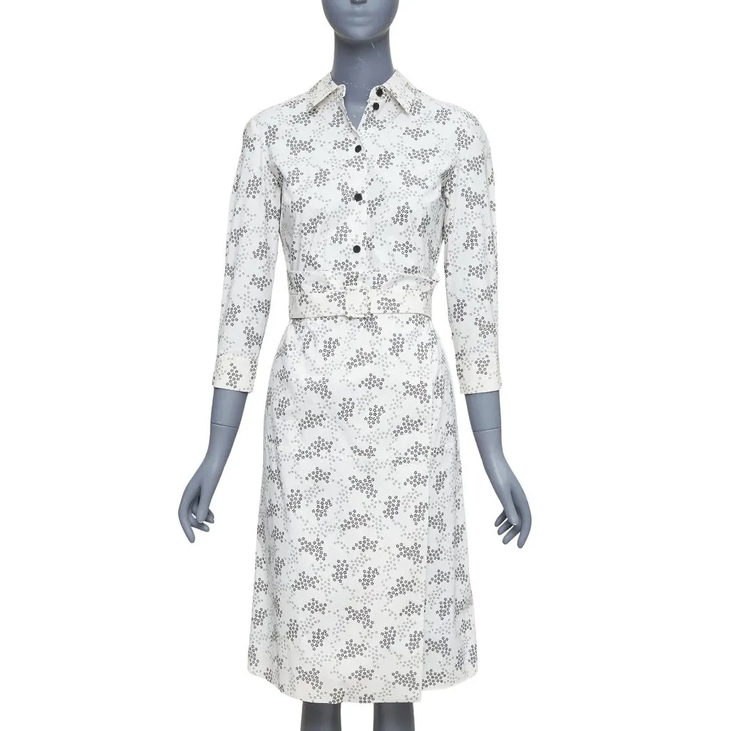 Bottega Veneta Floral Wrap Dress Beige Cotton Good - Front View