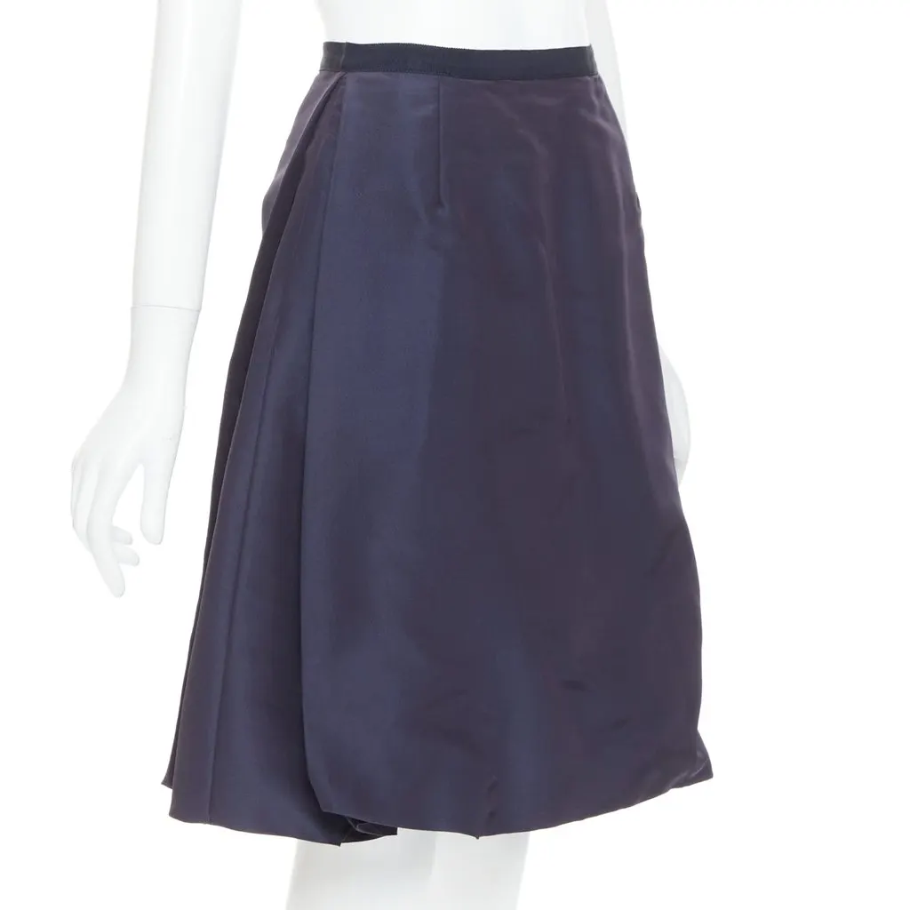 Oscar de la Renta Bubble Pleat Skirt Navy Silk Very good - Front View