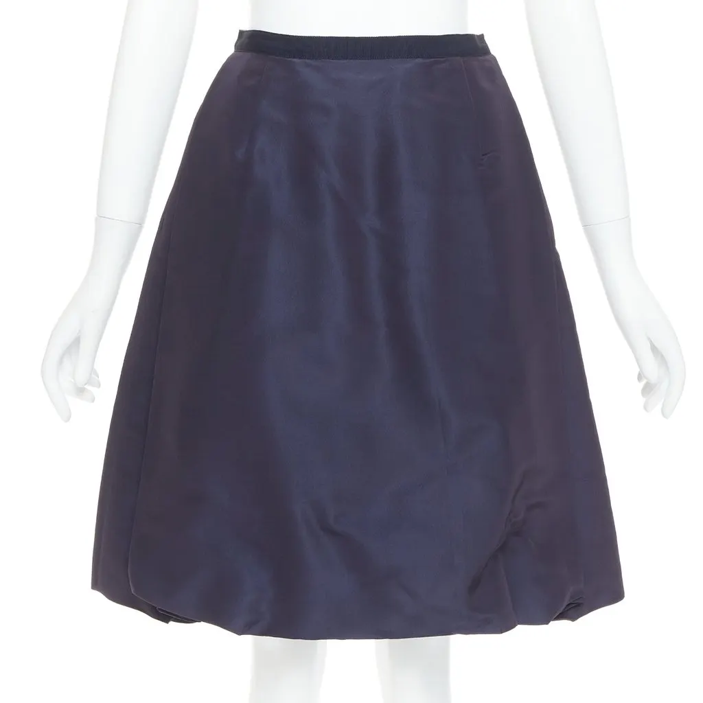 Oscar de la Renta Bubble Pleat Skirt Navy Silk Very good - Inside View