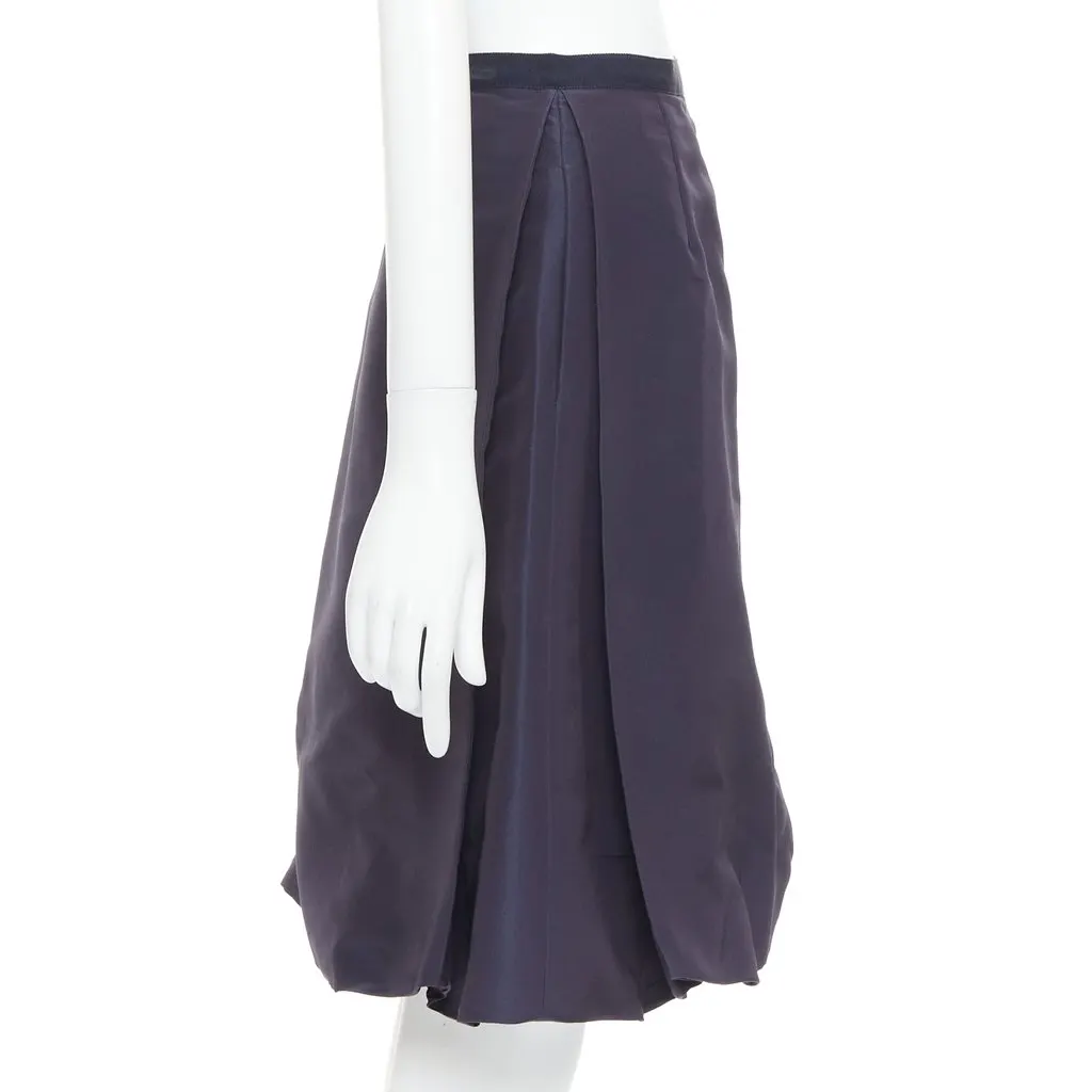 Oscar de la Renta Bubble Pleat Skirt Navy Silk Very good - Model View