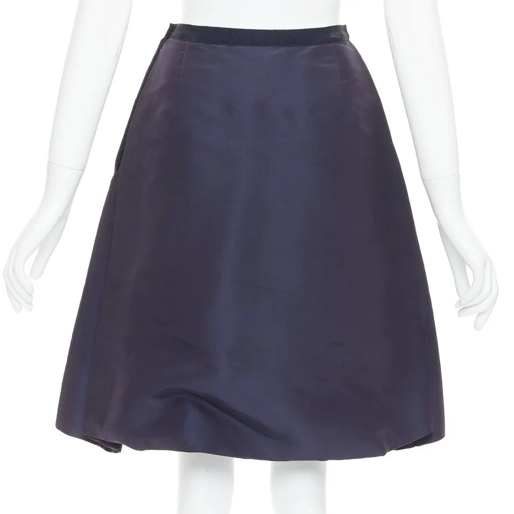 Oscar de la Renta Bubble Pleat Skirt Navy Silk Very good - Box View